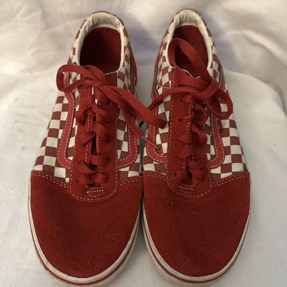 Vans Old Skool Red White Checker Suede Skate Shoes Sneaker Youth 7 - Picture 2 of 6